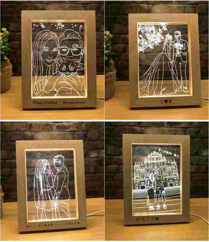 Custom Photo & Text Led Wood Photo Frame