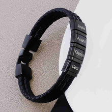 Load image into Gallery viewer, mens leather bracelet with family names
