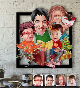 Personalized Christmas Family Caricature OF 3D Wood