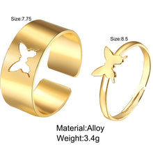 Load image into Gallery viewer, Trendy Gold Butterfly Rings For Women Men Lover Couple Rings Set Friendship Engagement Wedding Open Rings 2021 Jewelry
