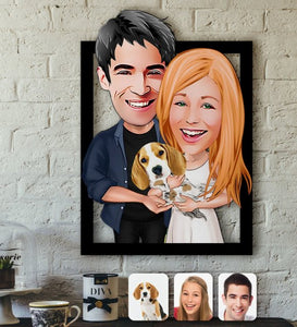 Personalized Pet Friendly Family Caricature OF 3D Wood