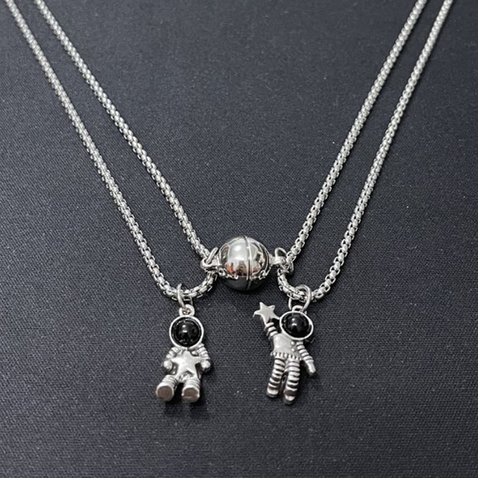 Sterling Silver Astronaut Couple Necklace