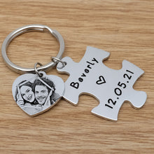 Load image into Gallery viewer, Couples Personalized Puzzle Keychains
