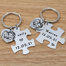 Load image into Gallery viewer, Couples Personalized Puzzle Keychains
