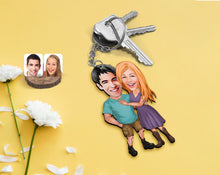 Load image into Gallery viewer, Personalized Valentine Caricature Of Wood Keychain For Couples
